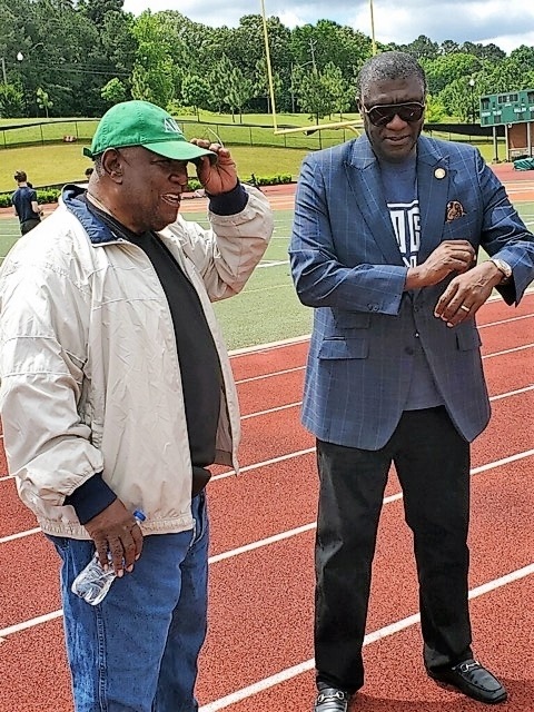 Alabama State Representative John Rogers (L) And Jefferson County Commission District 1 Chief Of Staff Fred Primm Visit During The BCS Let's Move Community Huddle.